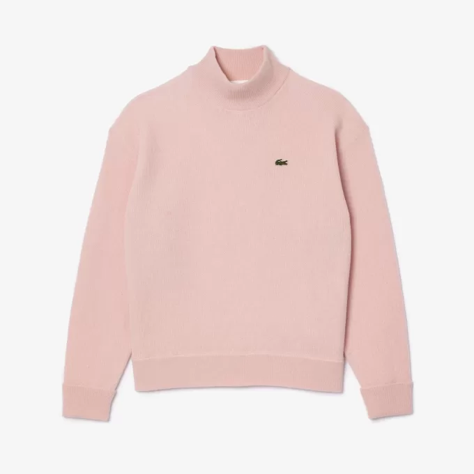 Afslappet pasform carded uld højhalset sweater