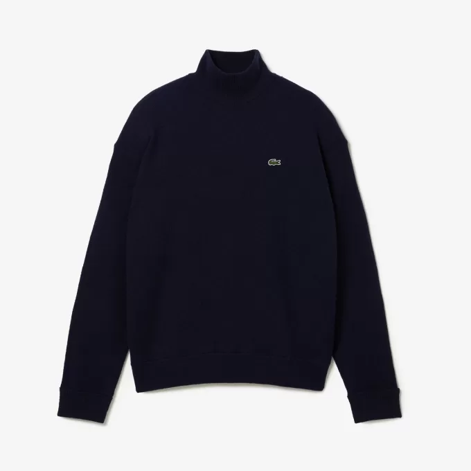 Afslappet pasform carded uld højhalset sweater