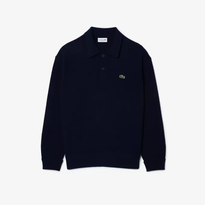 Afslappet pasform kartet uld polo sweater