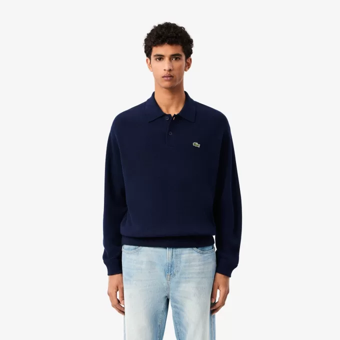 Afslappet pasform kartet uld polo sweater