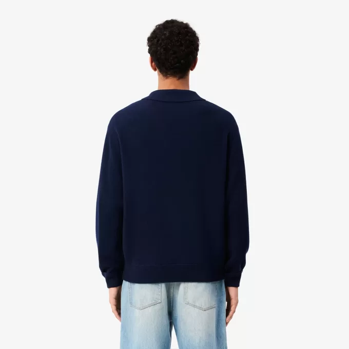 Afslappet pasform kartet uld polo sweater