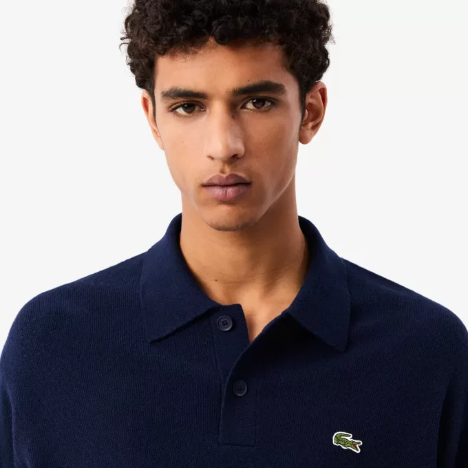 Afslappet pasform kartet uld polo sweater