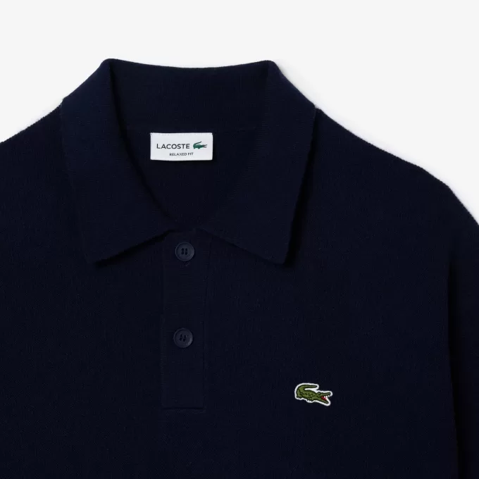 Afslappet pasform kartet uld polo sweater