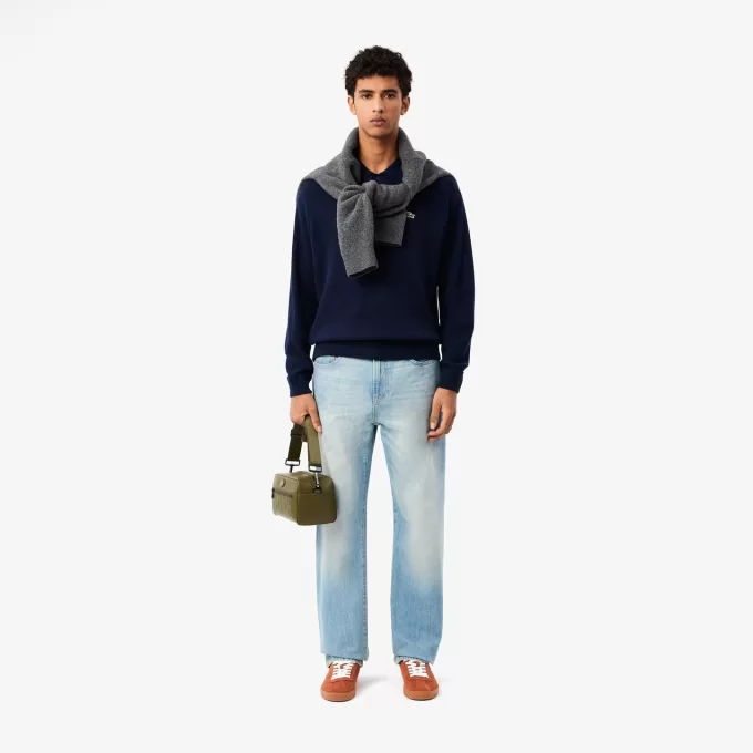 Afslappet pasform kartet uld polo sweater