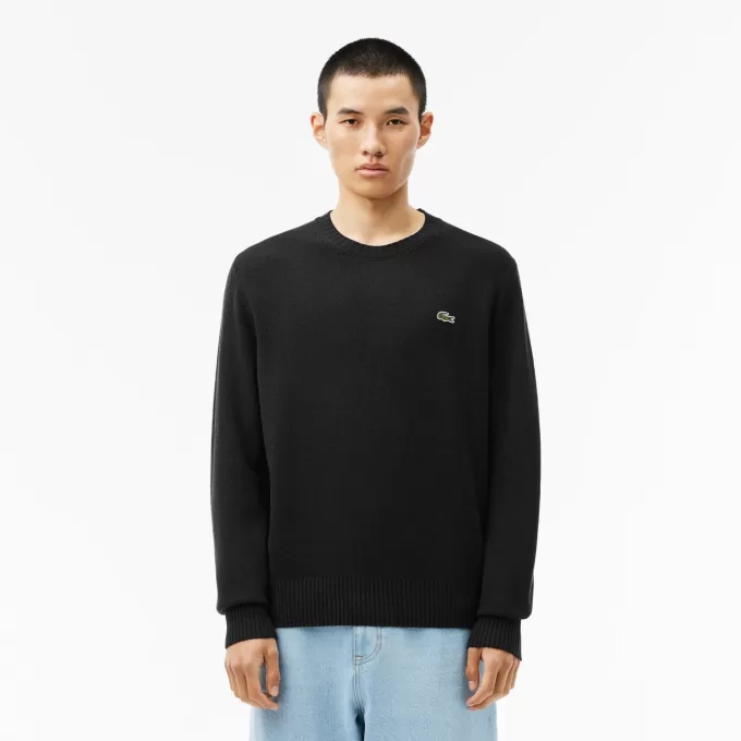Carded uld sweater med rund hals