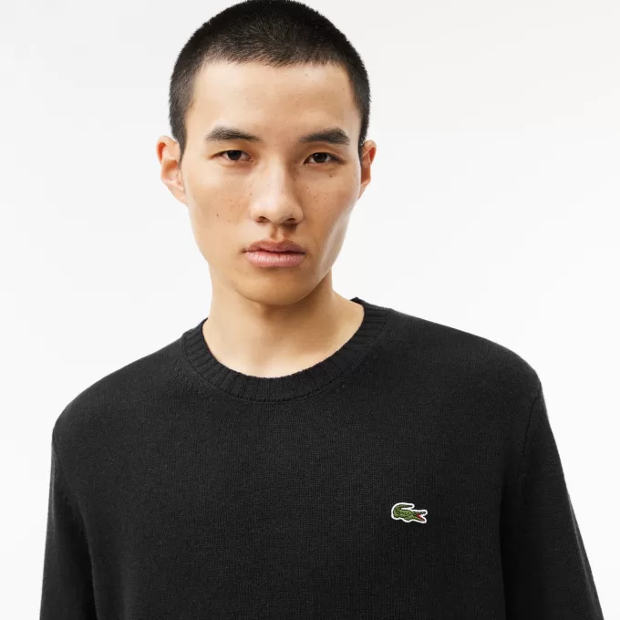 Carded uld sweater med rund hals