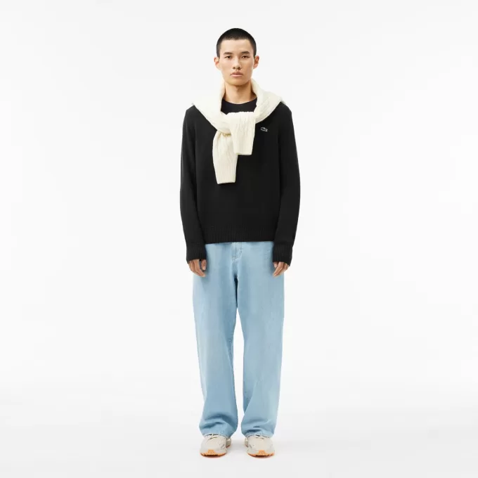 Carded uld sweater med rund hals