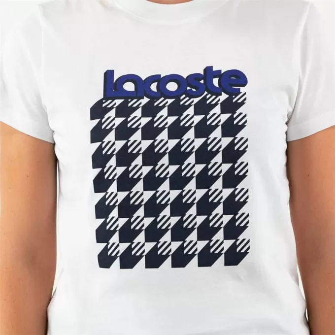Dame Lacoste SPORT Åndbar T-shirt med Houndstooth-mønstret