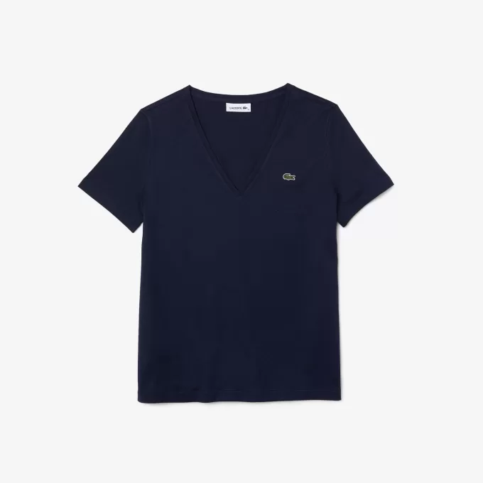 Dame V-hals Loose Fit T-shirt i bomuld