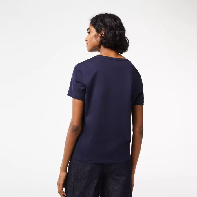 Dame V-hals Loose Fit T-shirt i bomuld