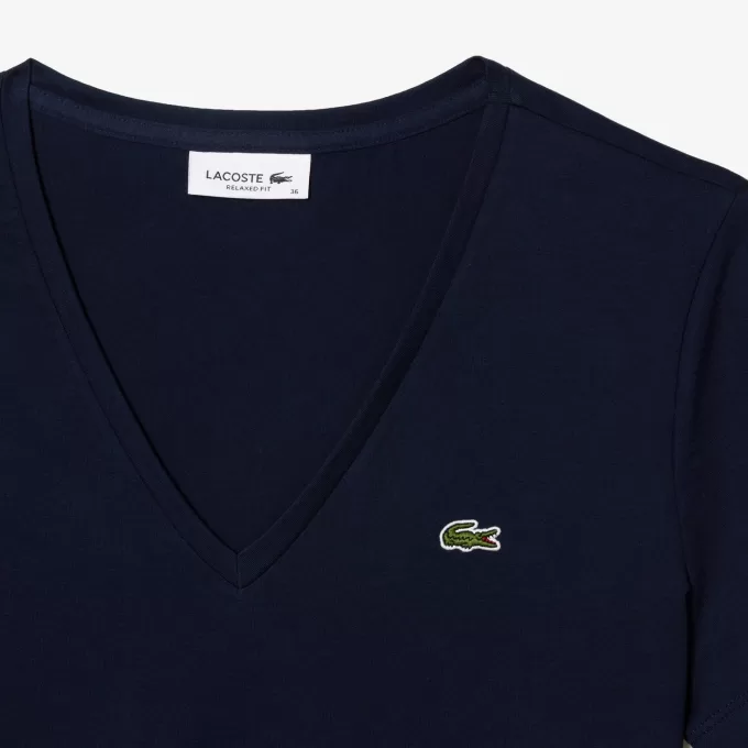 Dame V-hals Loose Fit T-shirt i bomuld