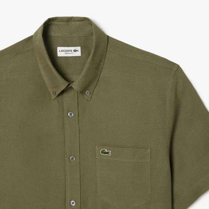 Herre Lacoste kortærmet linned skjorte