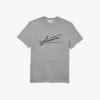 Herre signatur og krokodille print rund hals bomuld T-shirt