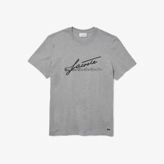 Herre signatur og krokodille print rund hals bomuld T-shirt