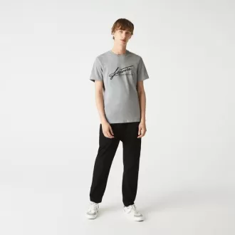 Herre signatur og krokodille print rund hals bomuld T-shirt