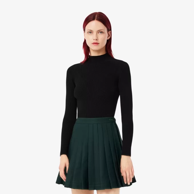 Højhalset 3D ribstrikket sweater