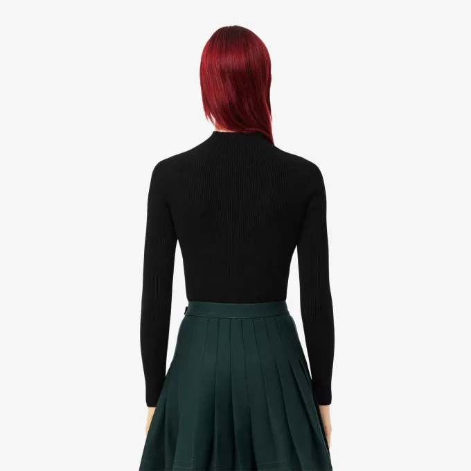 Højhalset 3D ribstrikket sweater