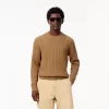 Kabelstrik carded uld sweater med rund hals