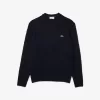 Kabelstrik carded uld sweater med rund hals