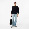 Kabelstrik carded uld sweater med rund hals