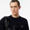 Kabelstrik carded uld sweater med rund hals