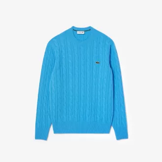 Kabelstrik carded uld sweater med rund hals