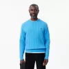 Kabelstrik carded uld sweater med rund hals
