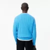 Kabelstrik carded uld sweater med rund hals