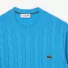 Kabelstrik carded uld sweater med rund hals
