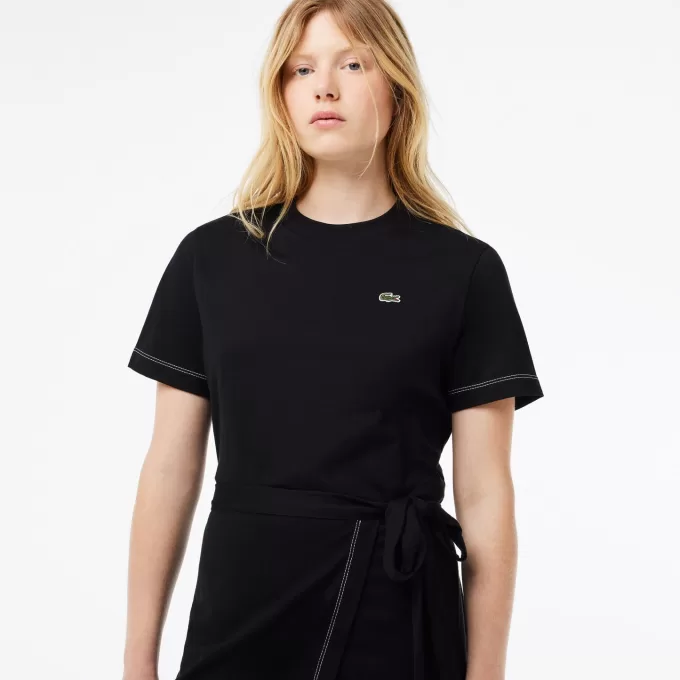 Kortærmet oversized jerseykjole i kontraststrim