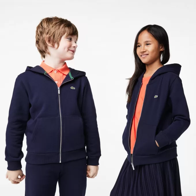 Lacoste Kangaroo Pocket Sweatshirt med hætte og lynlås til børn