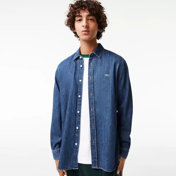 Lacoste Regular Fit denimskjorte i økologisk bomuld til mænd