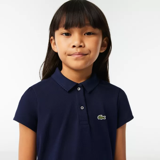 Lacoste mini-piqué-poloshirt med flæskekrave til piger