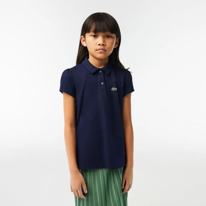 Lacoste mini-piqué-poloshirt med flæskekrave til piger