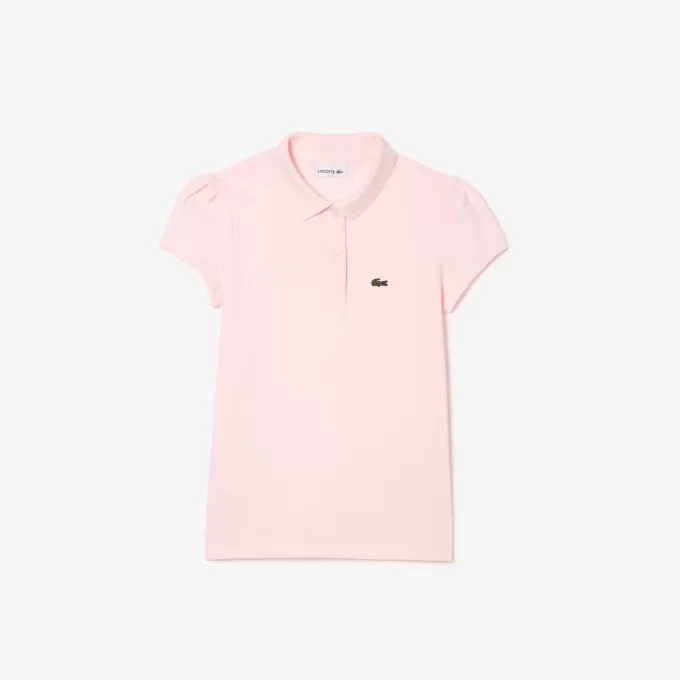 Lacoste mini-piqué-poloshirt med flæskekrave til piger
