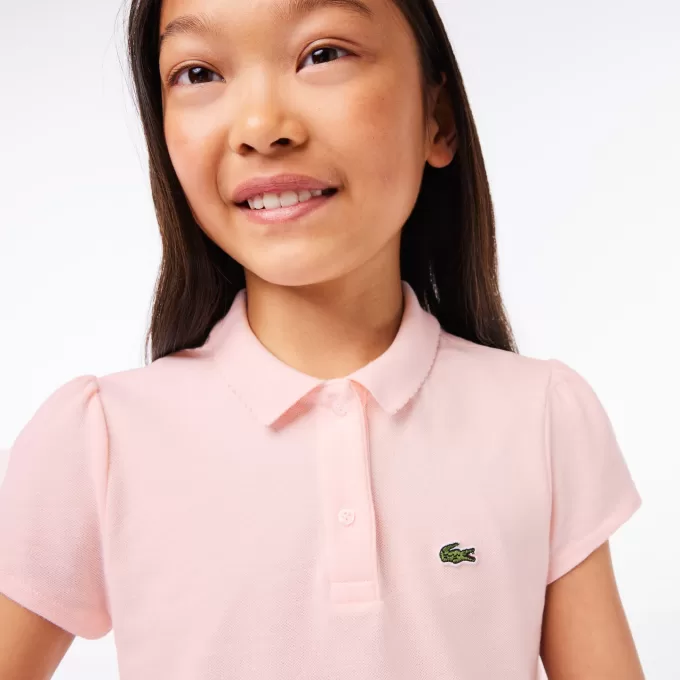 Lacoste mini-piqué-poloshirt med flæskekrave til piger