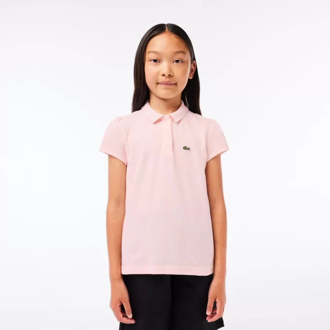 Lacoste mini-piqué-poloshirt med flæskekrave til piger