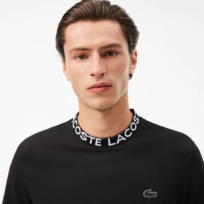 Letvægts T-shirt med Jacquard-hals i piqué