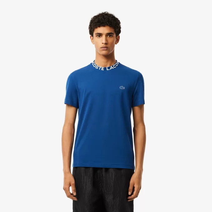 Letvægts T-shirt med Jacquard-hals i piqué