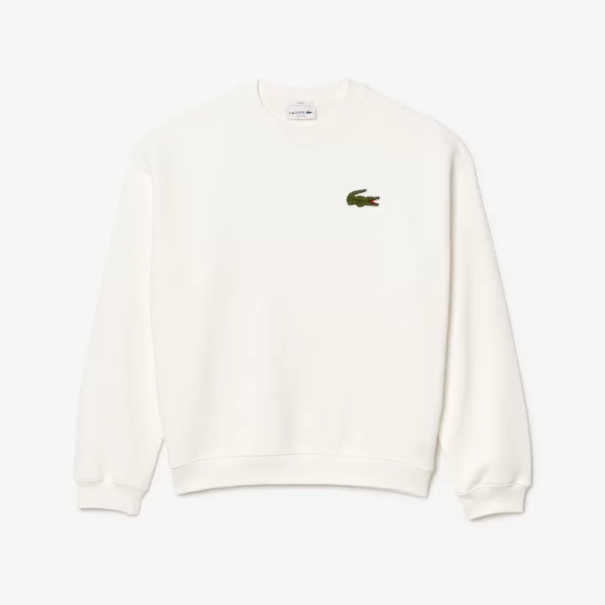 Loose Fit Badge Accent Fleece Sweatshirt