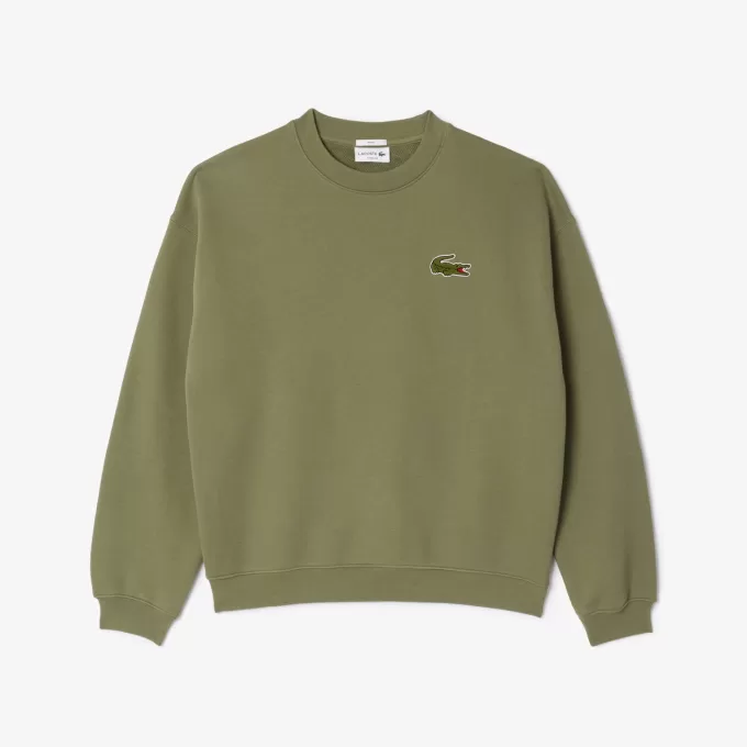 Loose Fit Badge Accent Fleece Sweatshirt