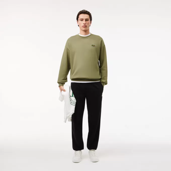 Loose Fit Badge Accent Fleece Sweatshirt