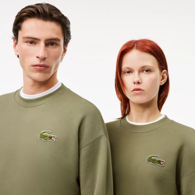 Loose Fit Badge Accent Fleece Sweatshirt