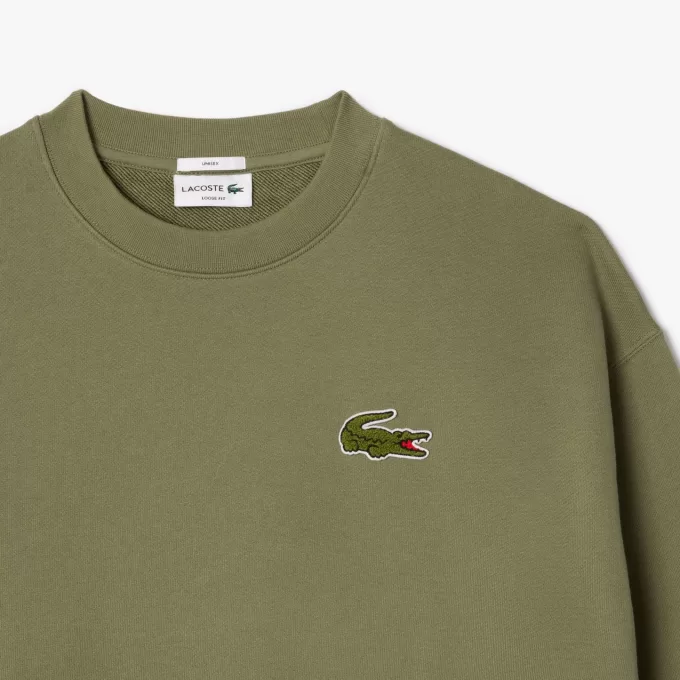 Loose Fit Badge Accent Fleece Sweatshirt