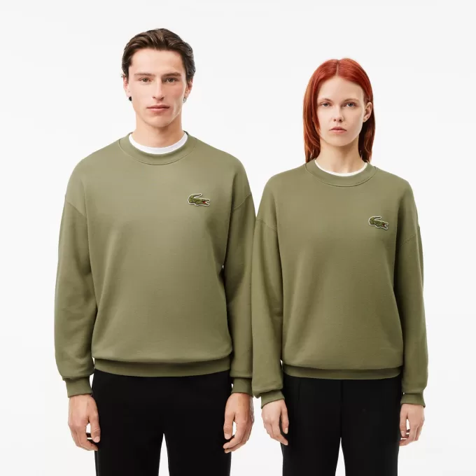 Loose Fit Badge Accent Fleece Sweatshirt