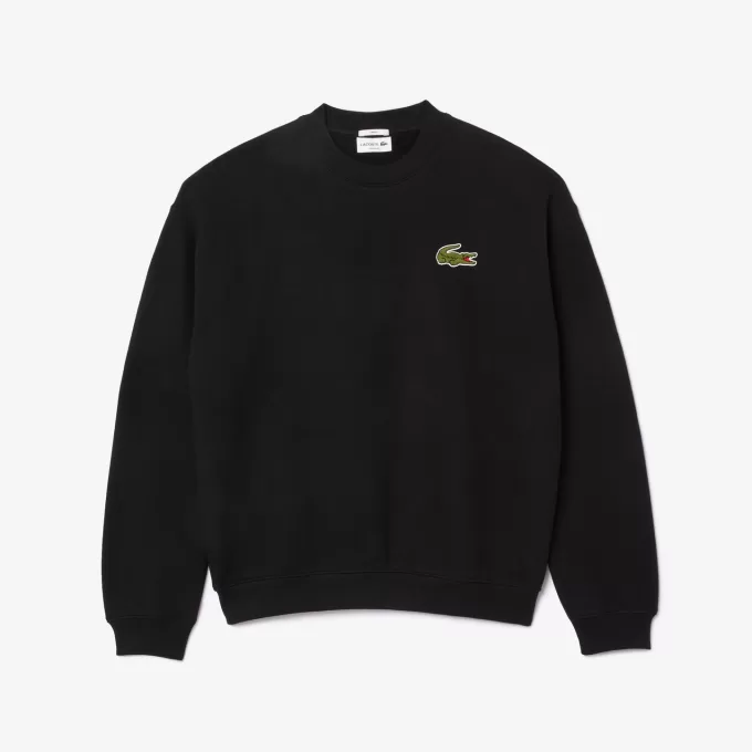 Loose Fit Badge Accent Fleece Sweatshirt