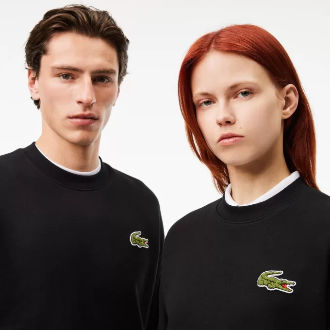 Loose Fit Badge Accent Fleece Sweatshirt
