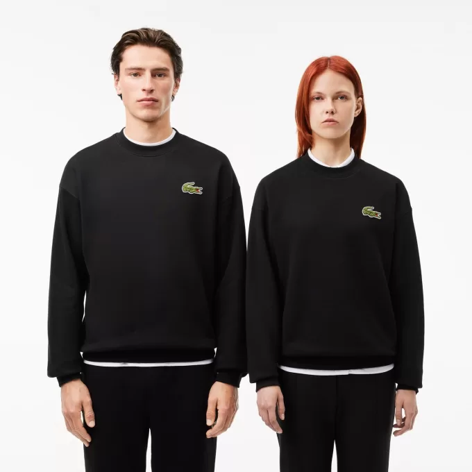 Loose Fit Badge Accent Fleece Sweatshirt
