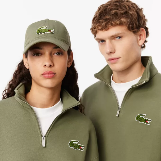 Loose Fit Zip Neck Badge Accent Sweatshirt