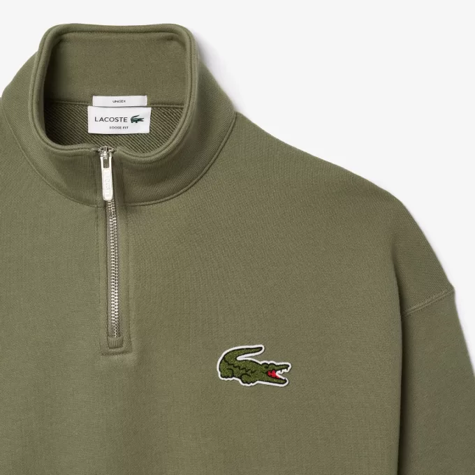 Loose Fit Zip Neck Badge Accent Sweatshirt
